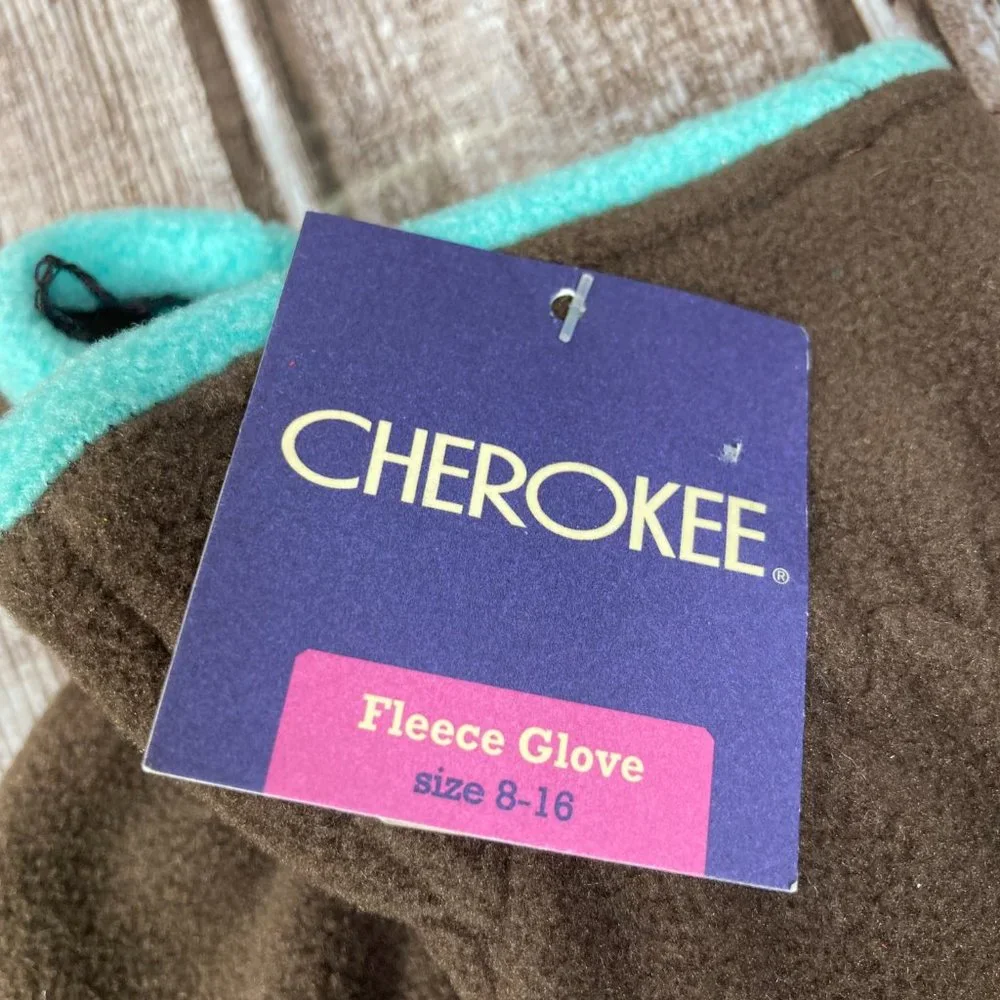 CHEROKEE Youth Girls 8-16 Brown Aqua Fleece Winter Gloves 100% Polyester NWT NEW